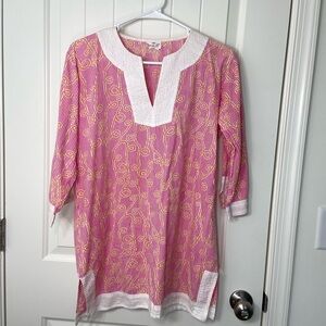 Top It Off women’s pink orange white‎ 100% cotton lightweight 3/4 sleeve tunic